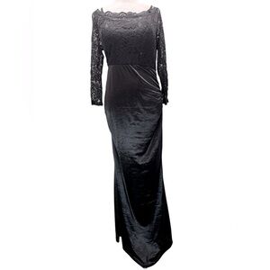 Black Full Length Maxi Dress Lace Top Off Shoulder Whimsigoth Formal Dark Fairy